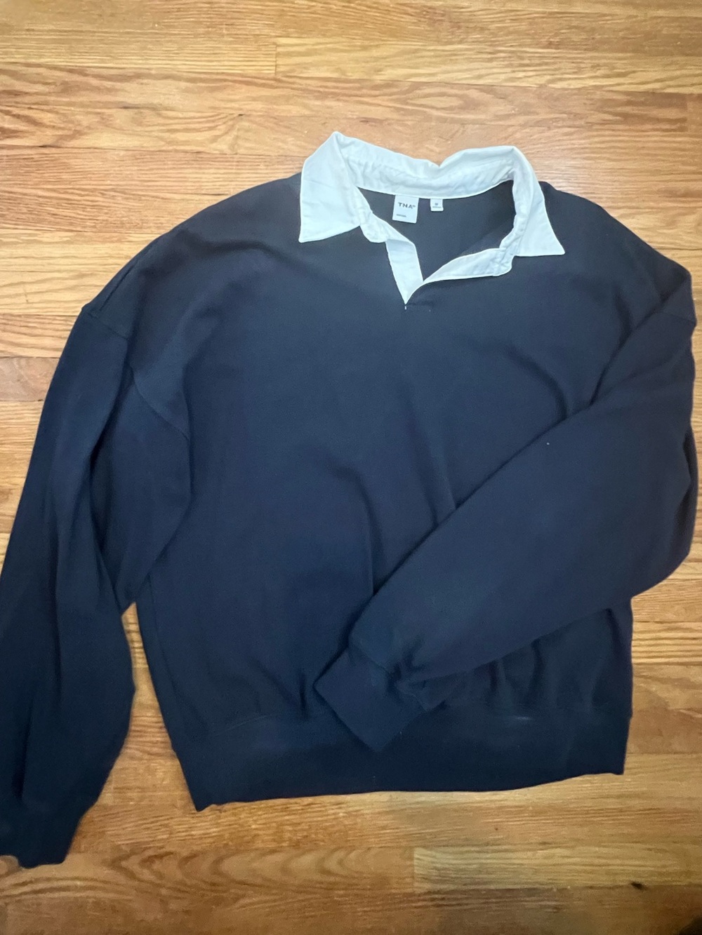 TNA Navy Crewneck Sweater with White Contrast Collar